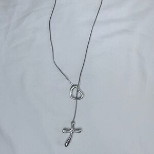 Lia Sophia Elegant Silver Necklace with Heart and Cross